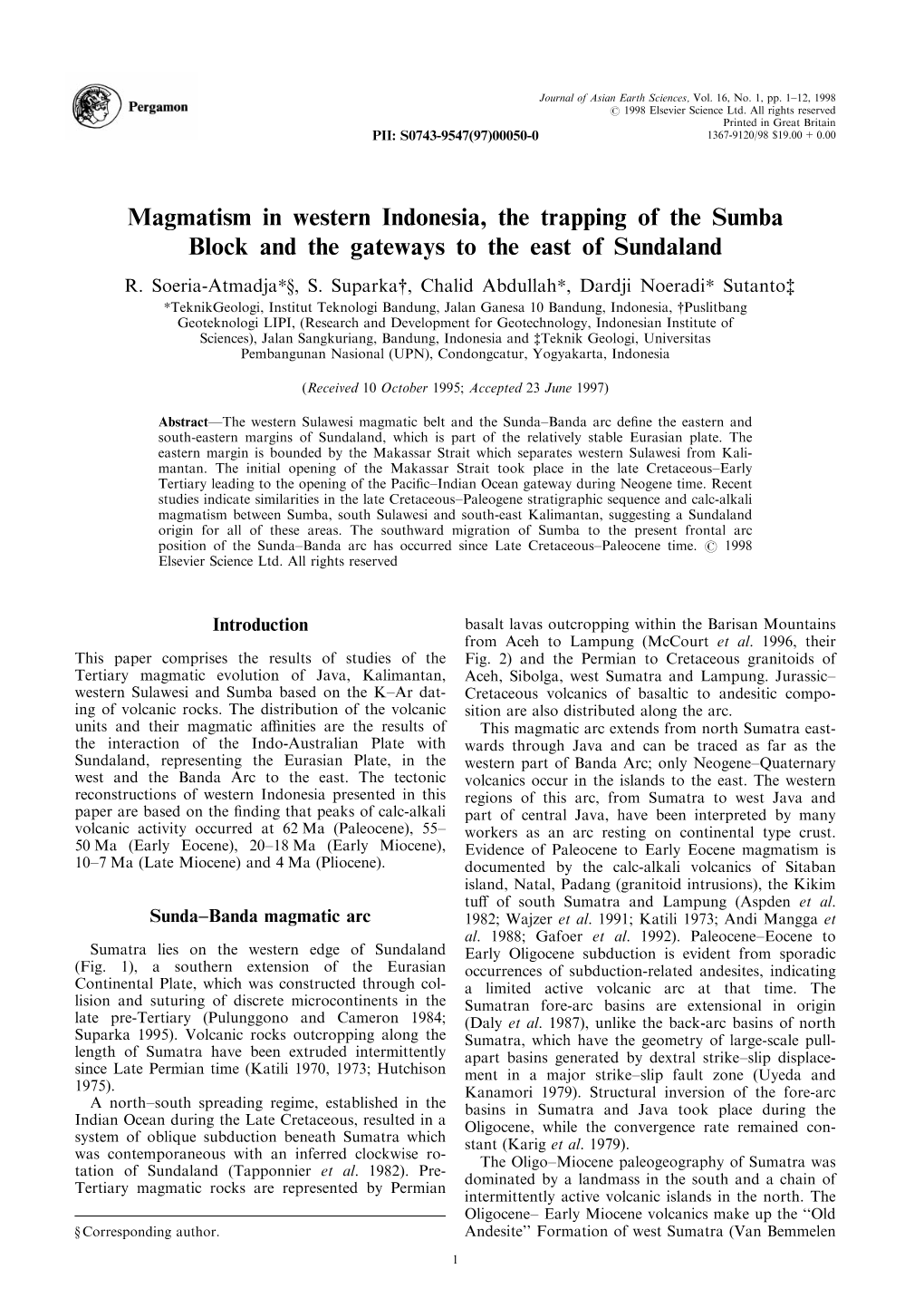 Magmatism in Western Indonesia, the Trapping of the Sumba Block and the Gateways to the East of Sundaland