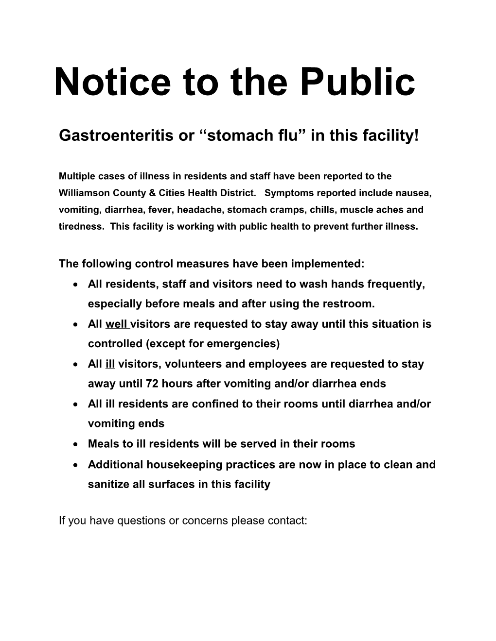 Notice to the Public