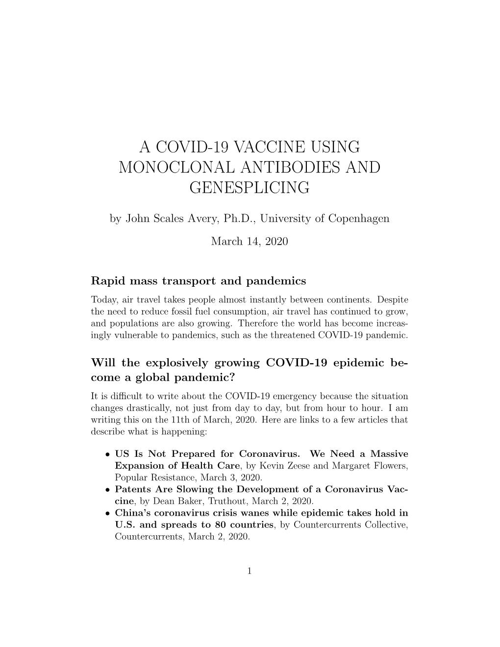 A Covid-19 Vaccine Using Monoclonal Antibodies and Genesplicing