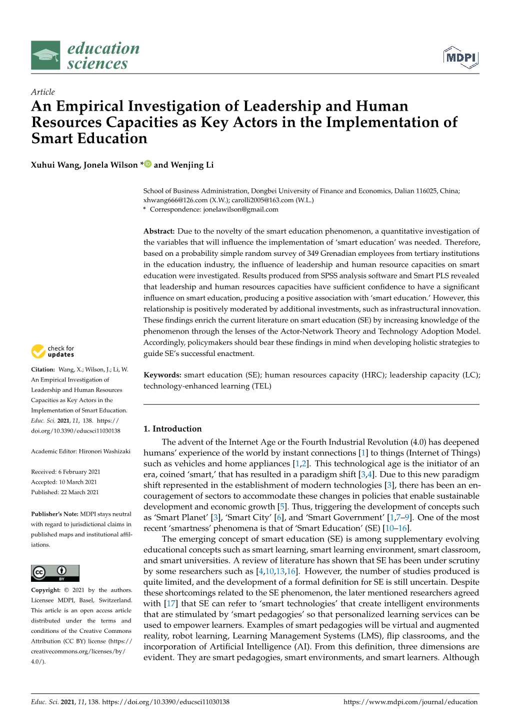 An Empirical Investigation of Leadership and Human Resources Capacities As Key Actors in the Implementation of Smart Education