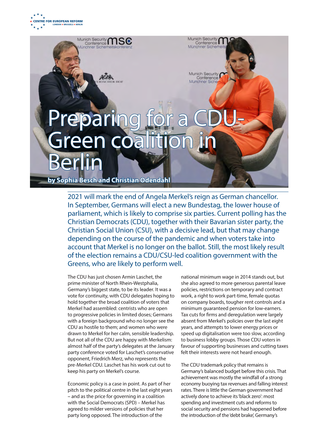 Preparing for a CDU- Green Coalition in Berlin by Sophia Besch and Christian Odendahl