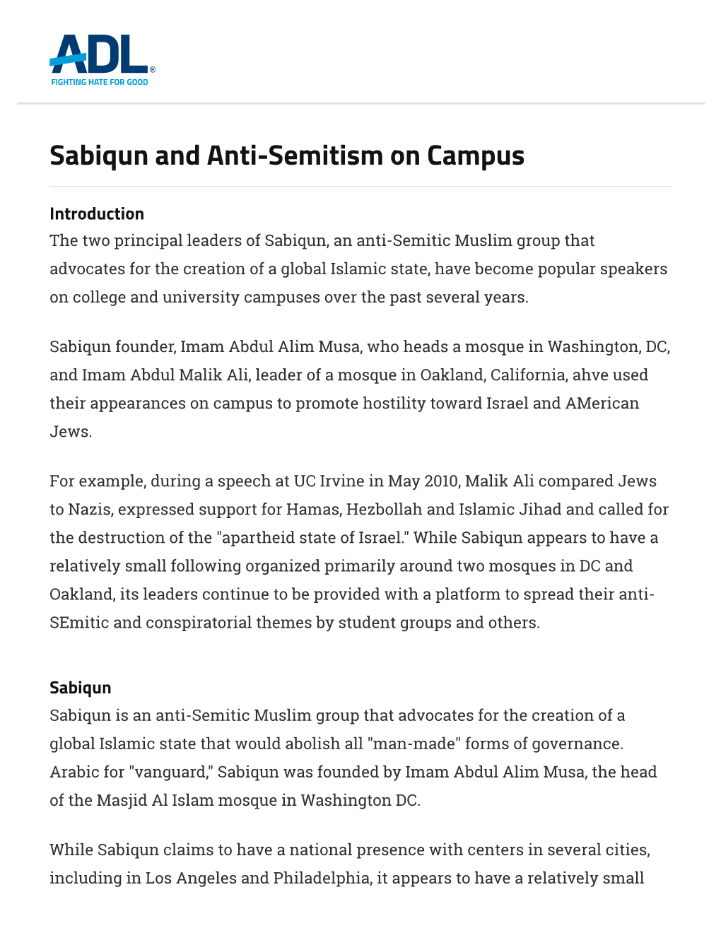 Sabiqun and Anti-Semitism on Campus