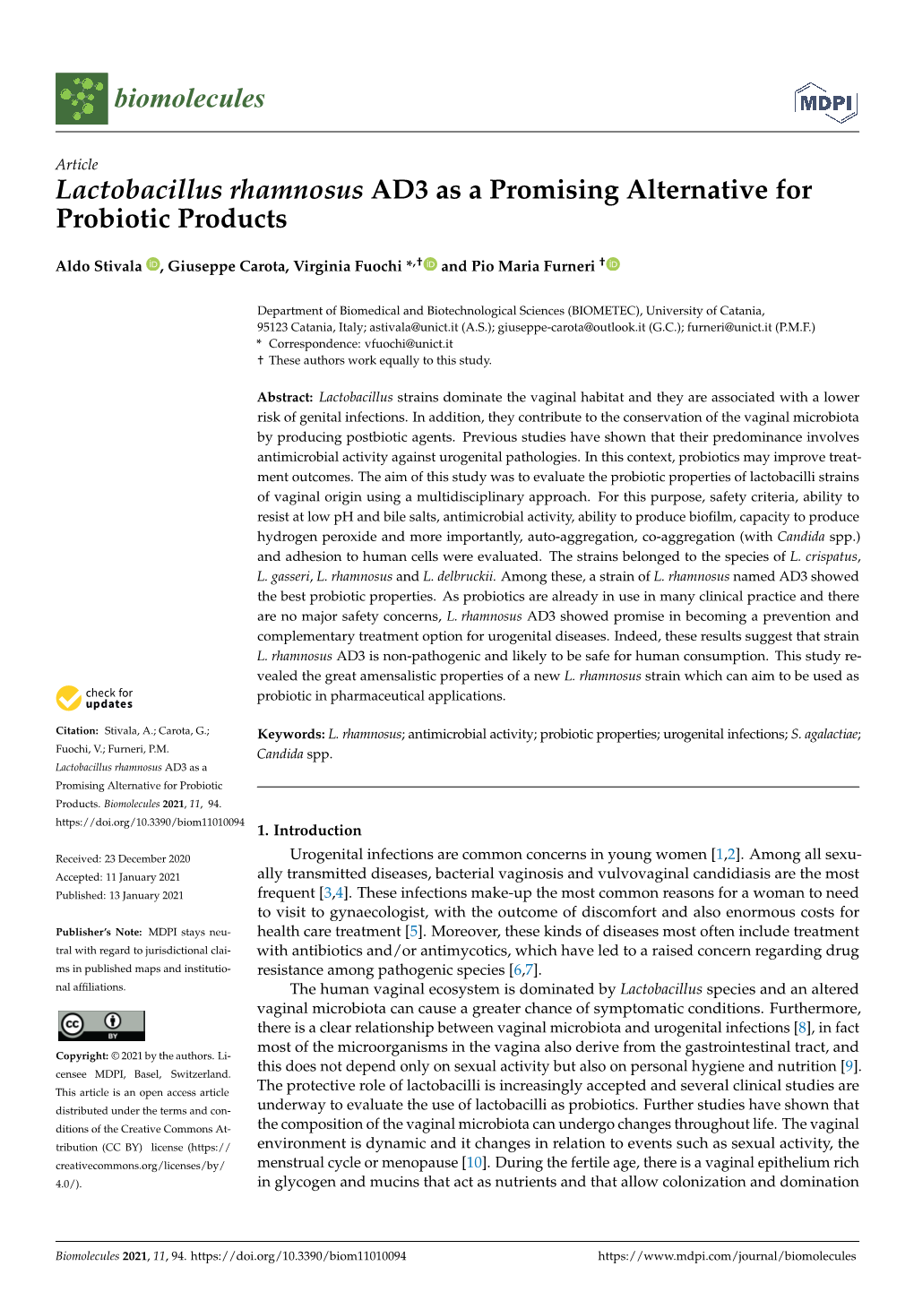 Lactobacillus Rhamnosus AD3 As a Promising Alternative for Probiotic Products