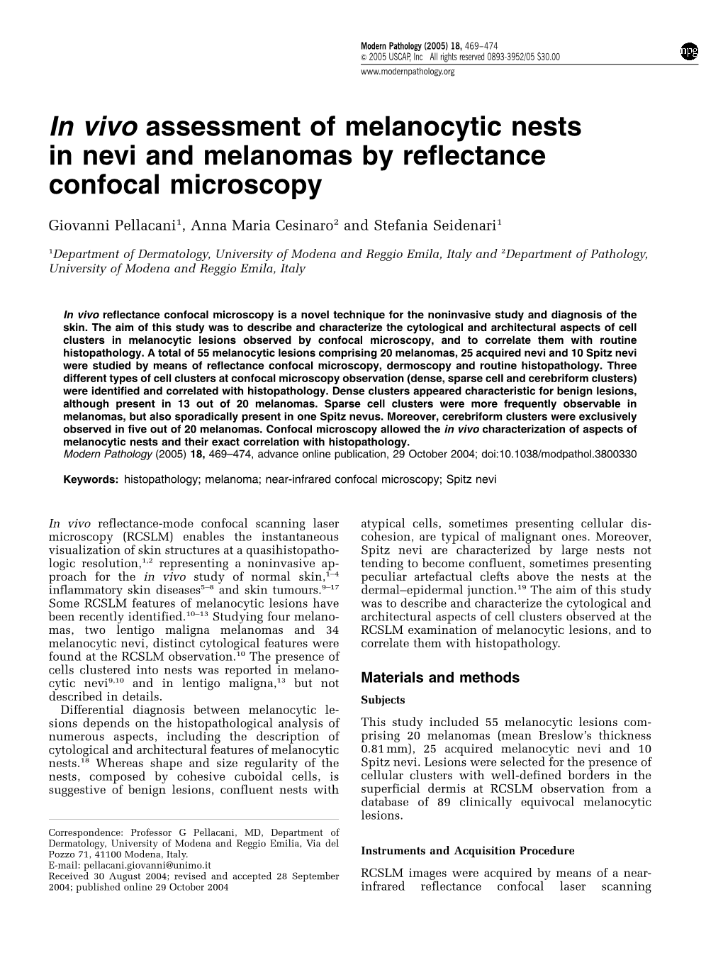 In Vivo Assessment of Melanocytic Nests in Nevi and Melanomas by Reflectance Confocal Microscopy