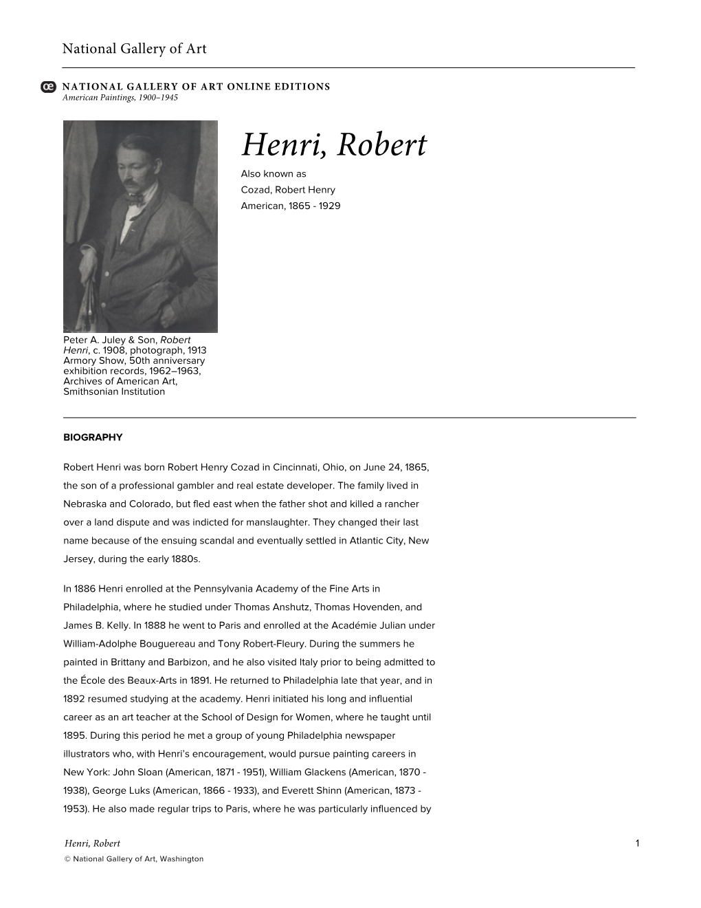 Henri, Robert Also Known As Cozad, Robert Henry American, 1865 - 1929