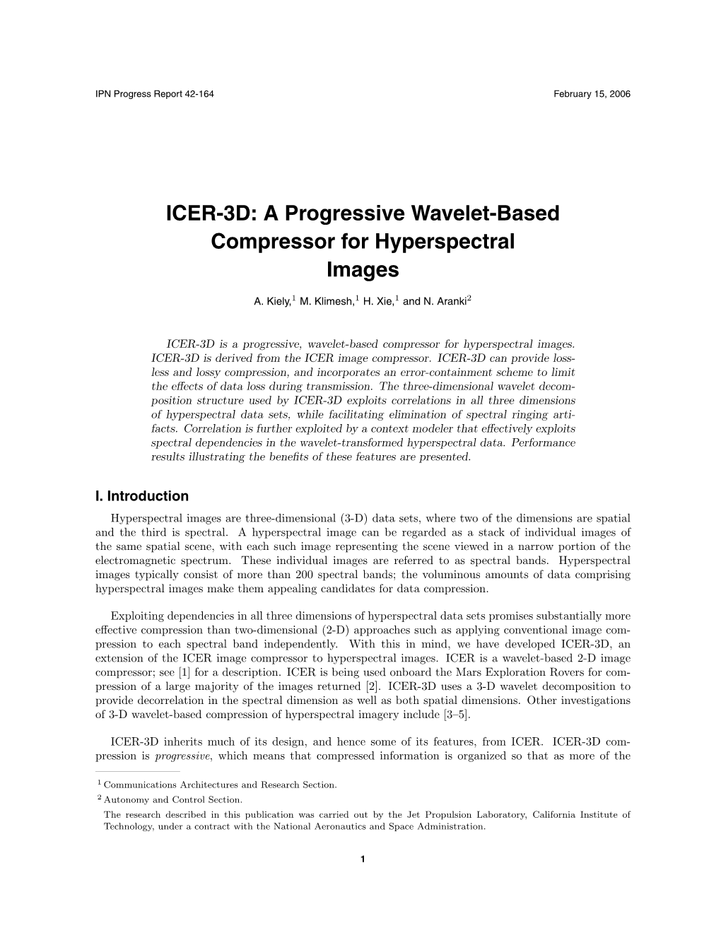 ICER-3D: a Progressive Wavelet-Based Compressor for Hyperspectral Images