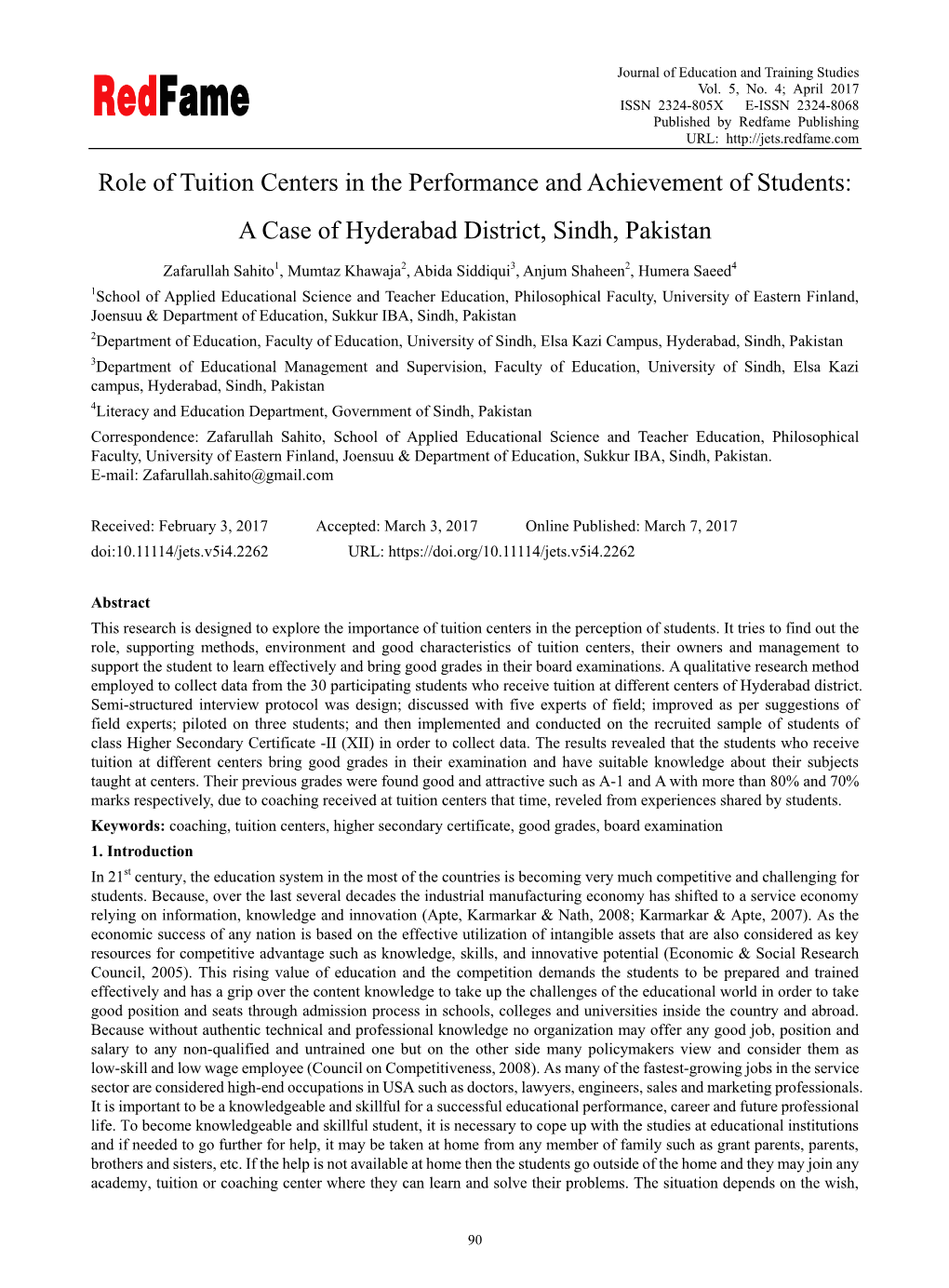 Role of Tuition Centers in the Performance and Achievement of Students: a Case of Hyderabad District, Sindh, Pakistan
