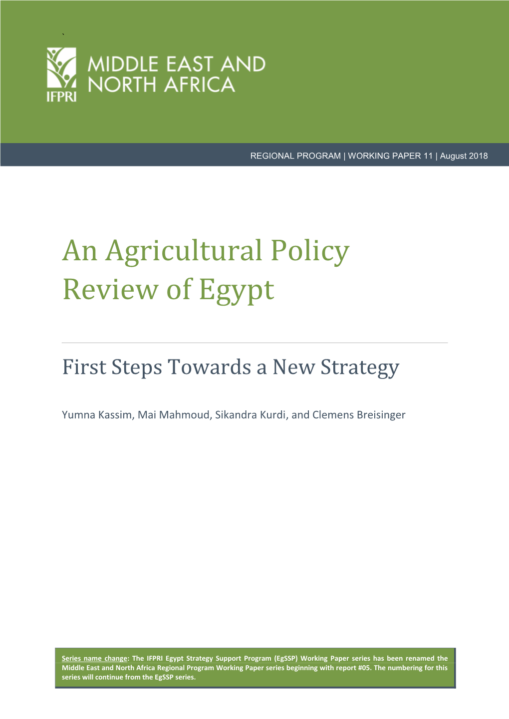 An Agricultural Policy Review of Egypt