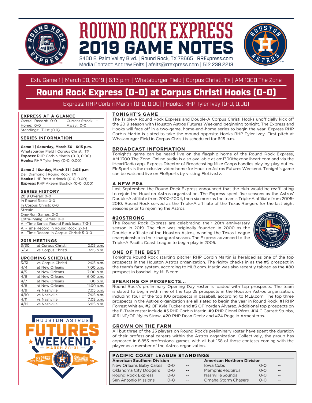 Round Rock Express 2019 GAME NOTES 3400 E