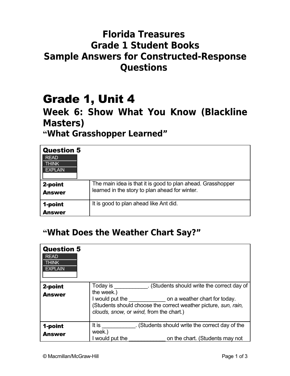 Grade 4 Florida Unit Assessment