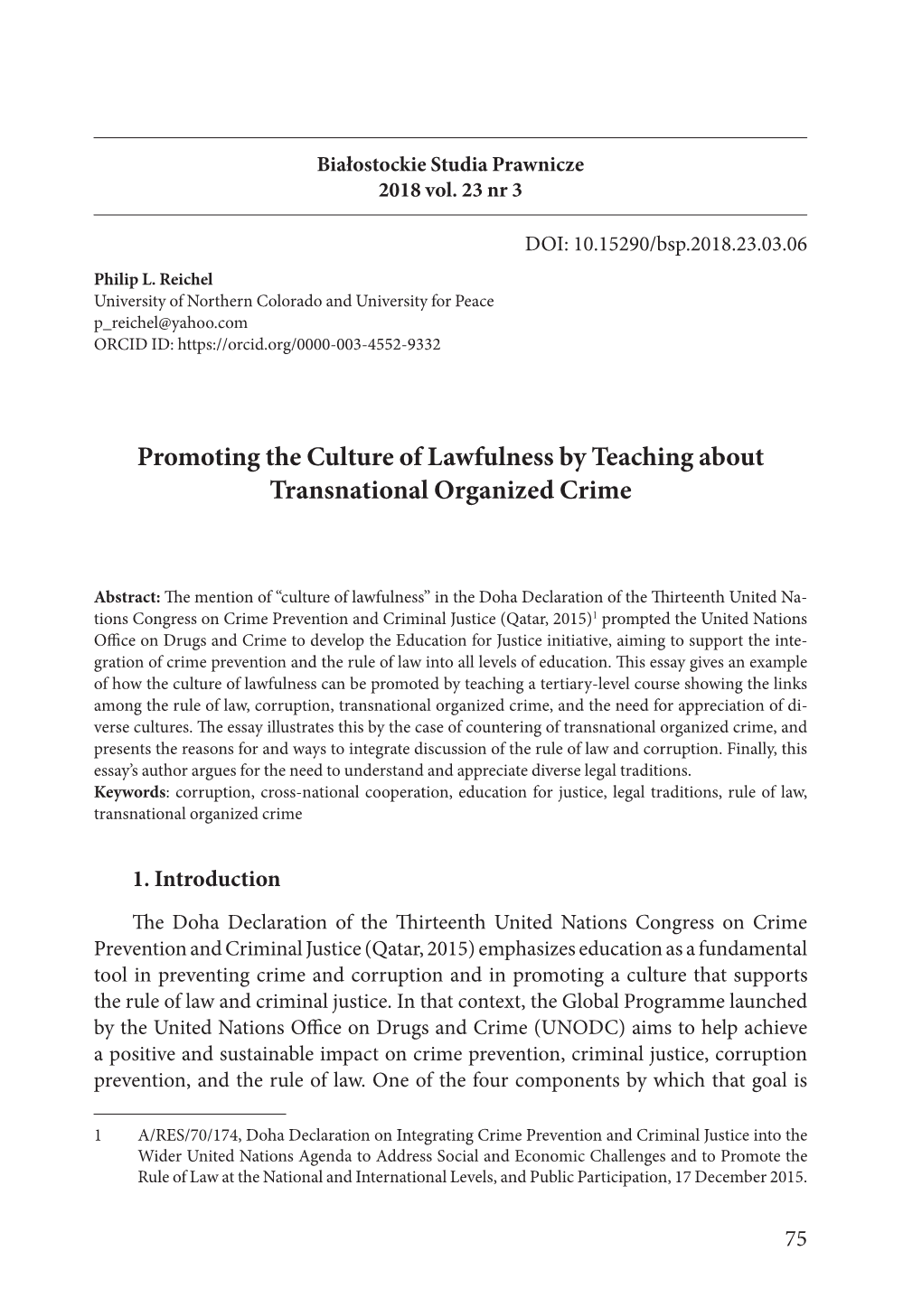 Promoting the Culture of Lawfulness by Teaching About Transnational Organized Crime