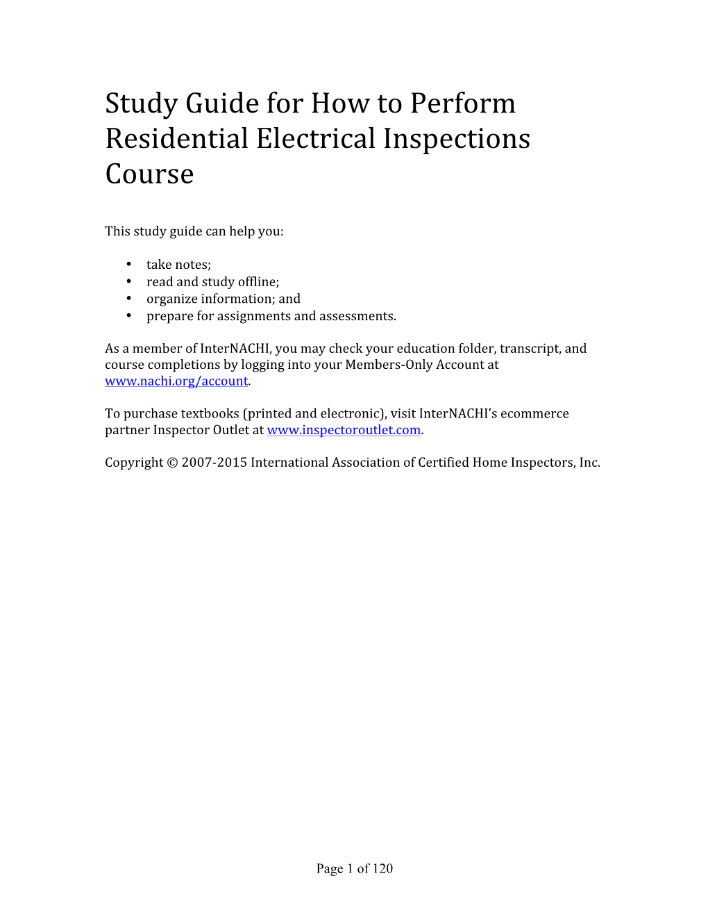 Study Guide for How to Perform Residential Electrical Inspections Course