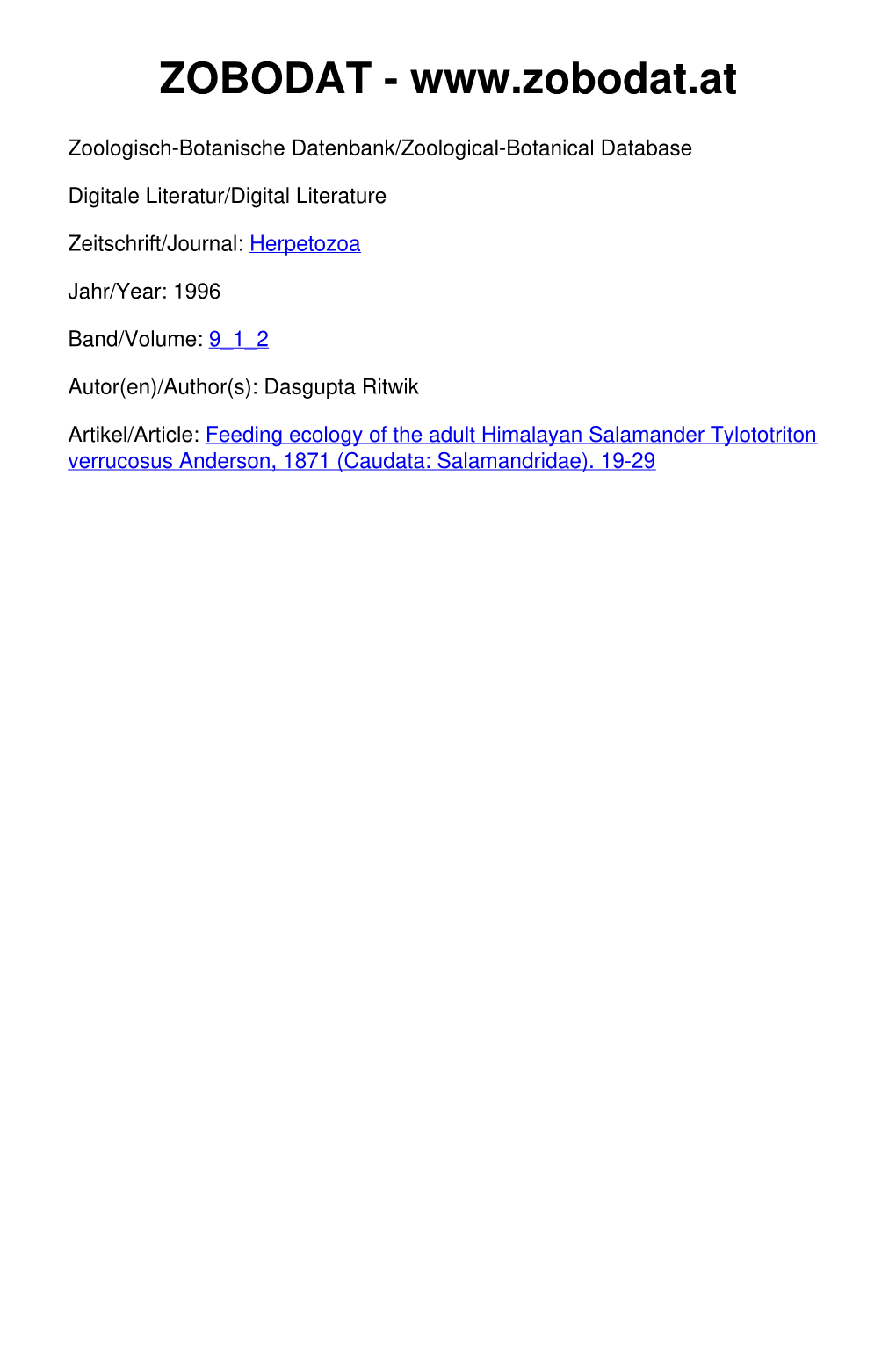 Feeding Ecology of the Adult Himalayan Salamander Tylototriton Verrucosus Anderson, 1871 (Caudata: Salamandridae)