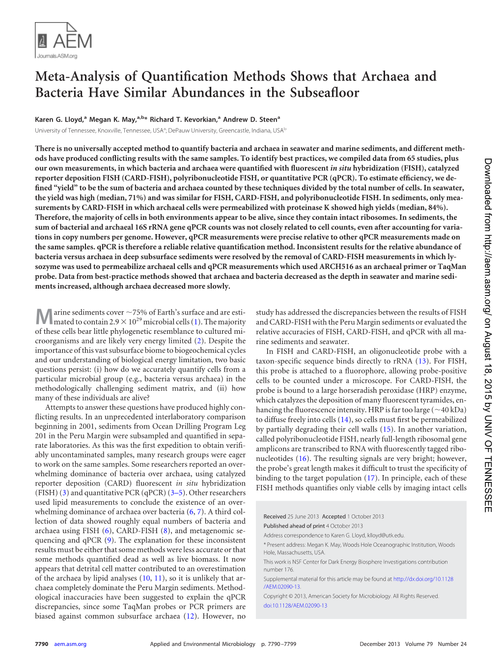 Meta-Analysis of Quantification Methods Shows That Archaea and Bacteria Have Similar Abundances in the Subseafloor