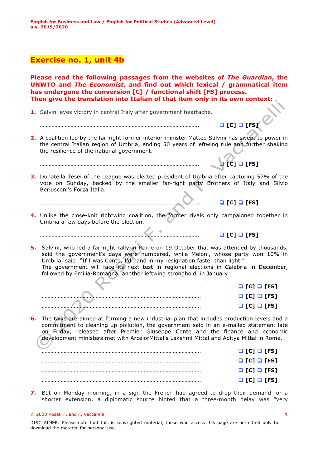 Exercise No. 1, Unit 4B