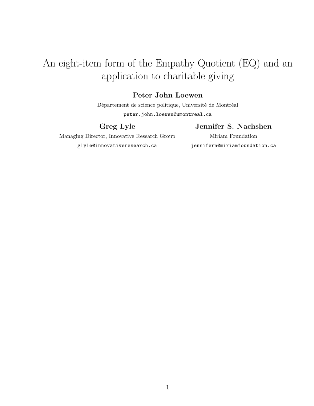 An Eight-Item Form of the Empathy Quotient (EQ) and an Application to Charitable Giving