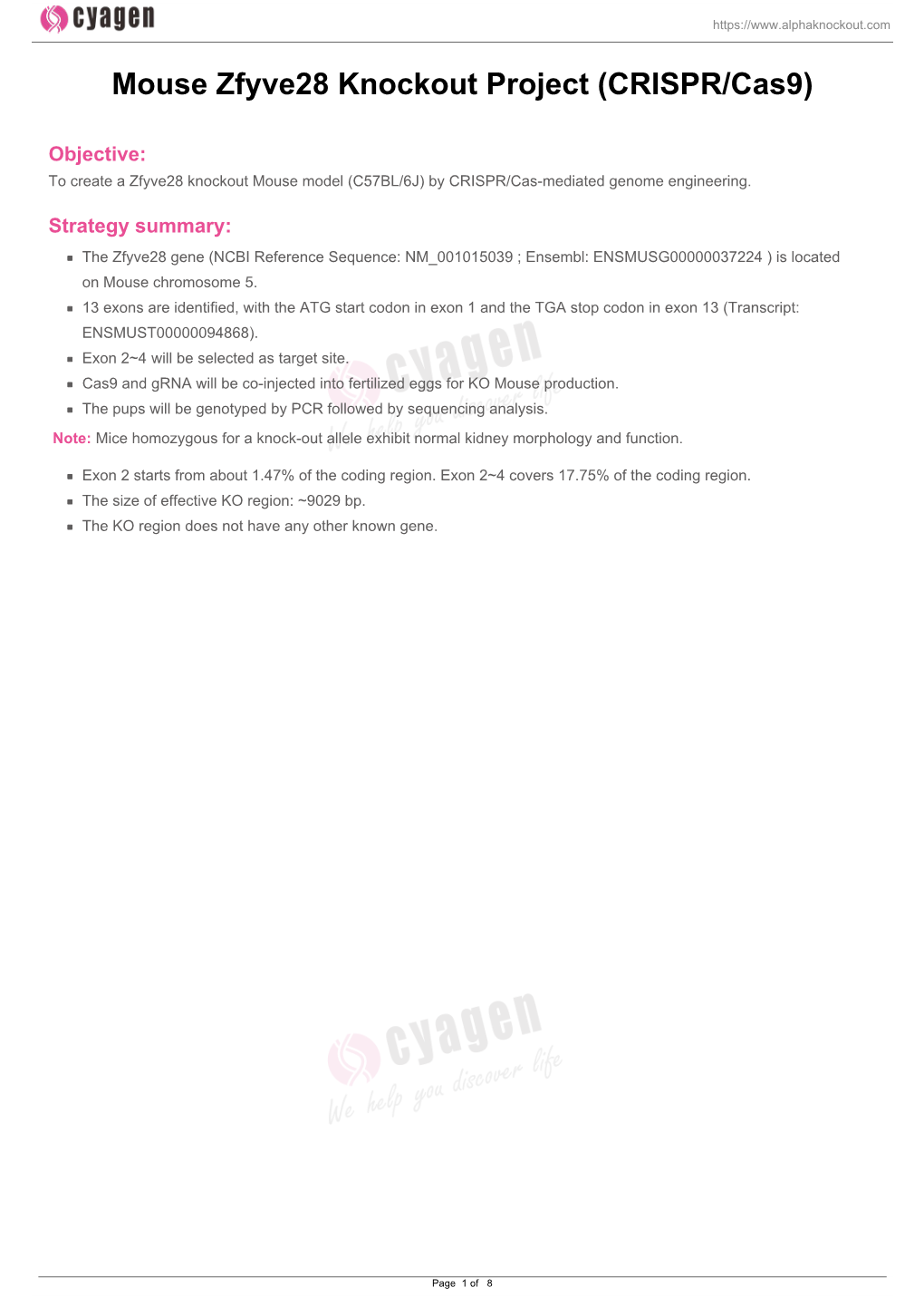 Mouse Zfyve28 Knockout Project (CRISPR/Cas9)