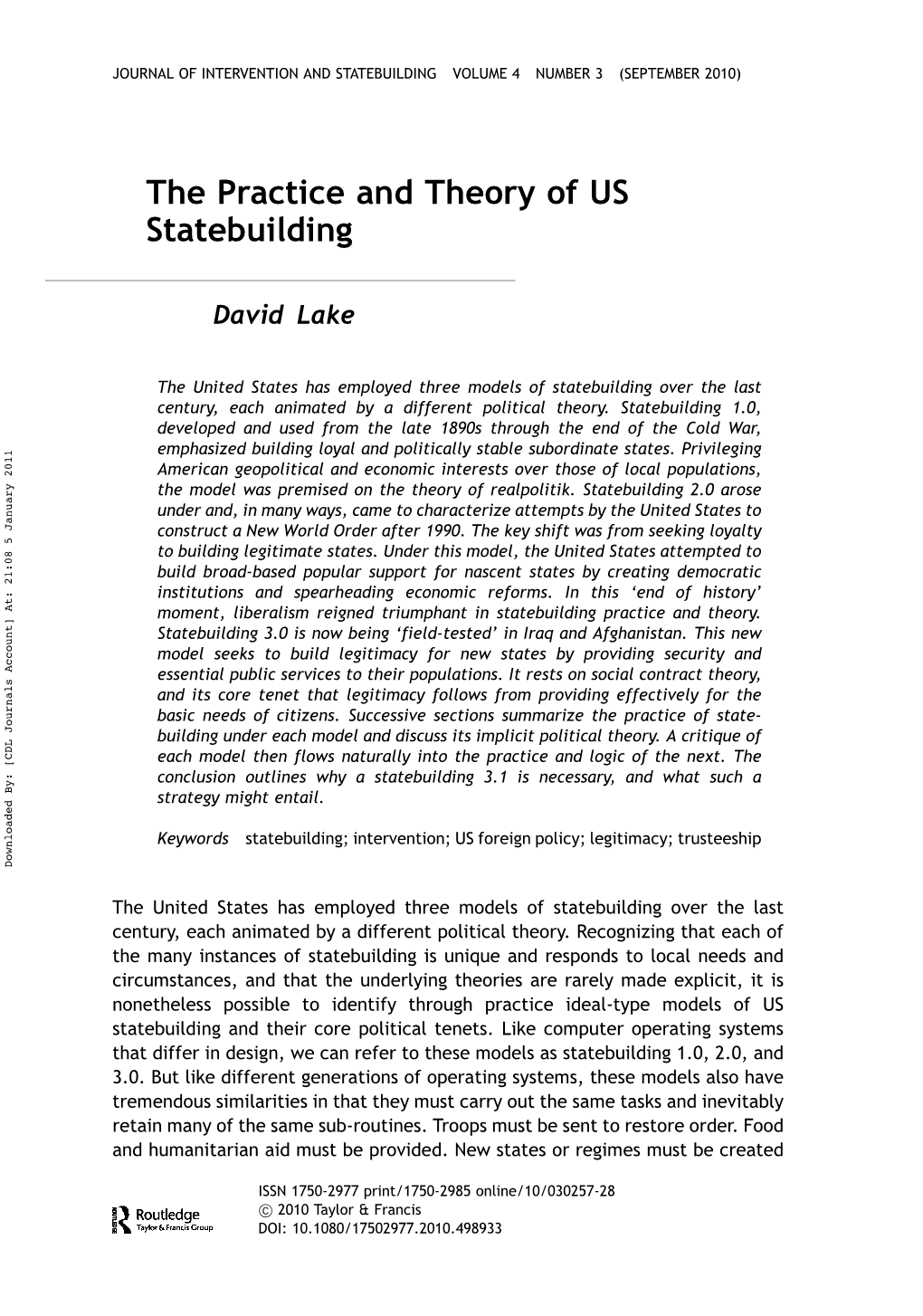The Practice and Theory of US Statebuilding