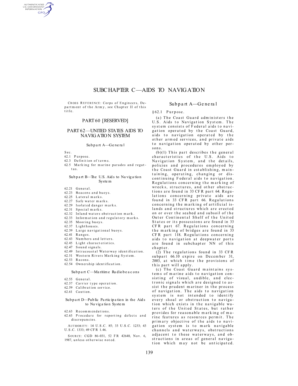 Subchapter C—Aids to Navigation