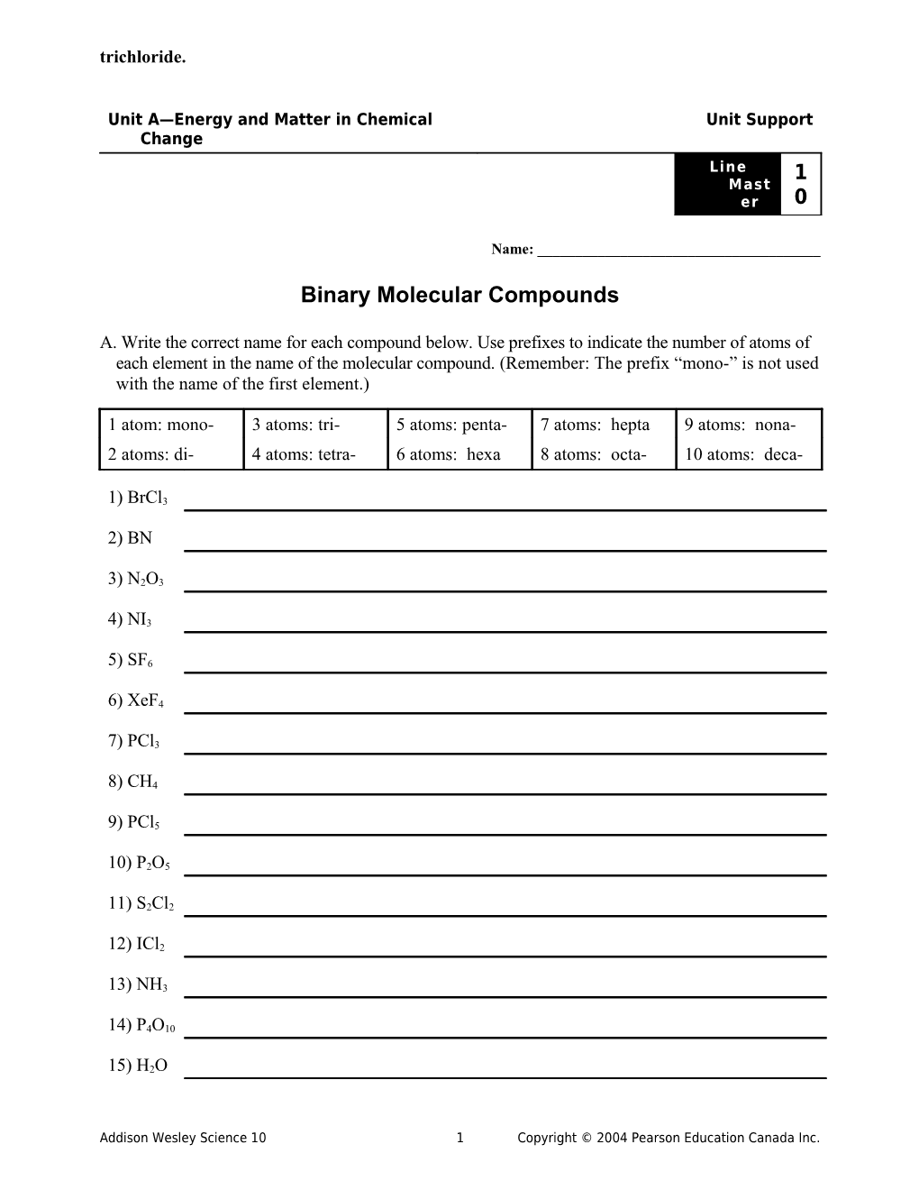 Unit a Energy and Matter in Chemical Change