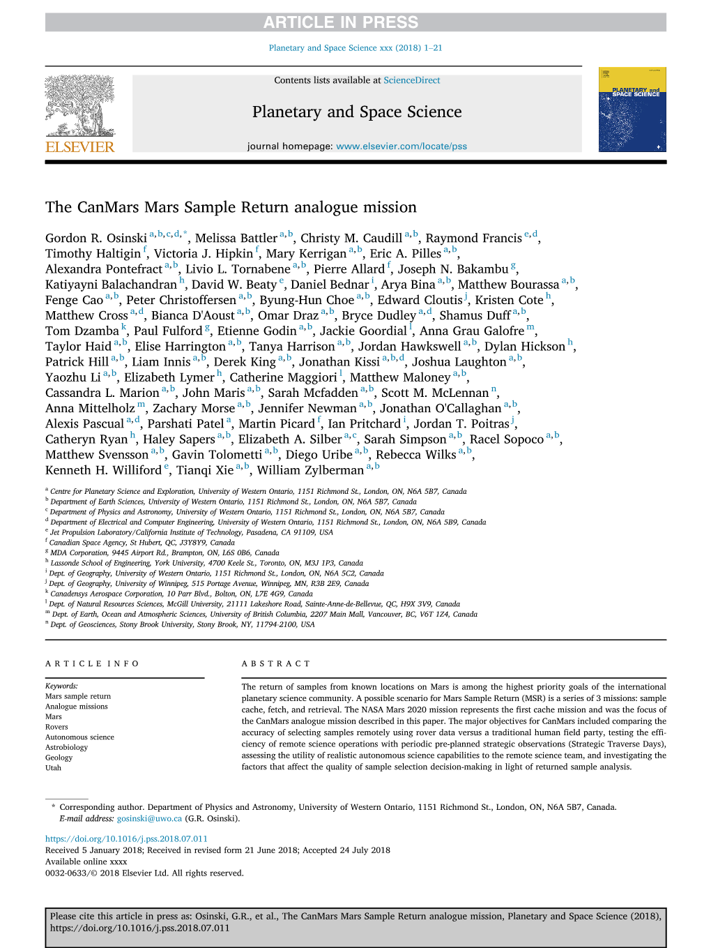 The Canmars Mars Sample Return Analogue Mission