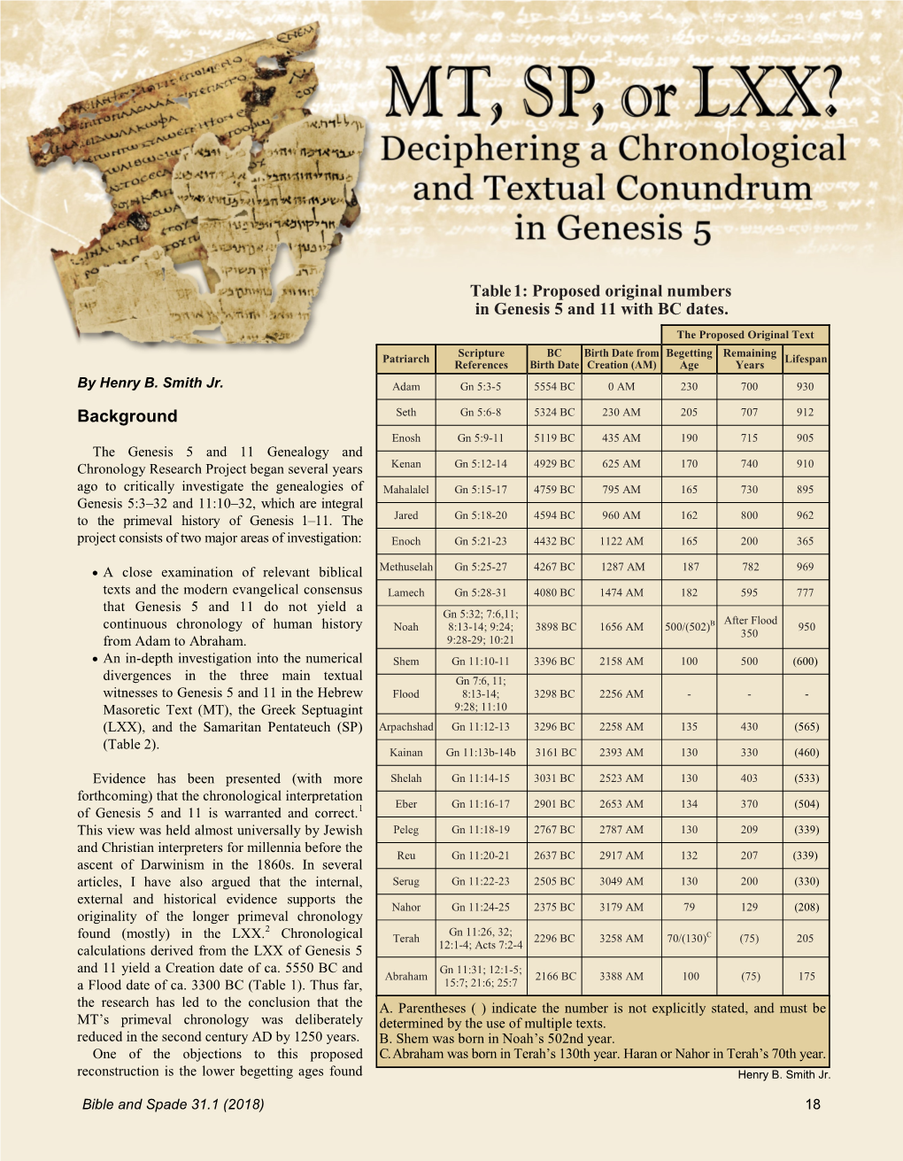 Proposed Original Numbers in Genesis 5 and 11 with BC Dates