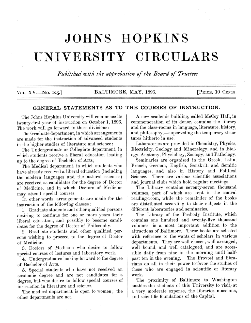 Johns Opkins University Circulars