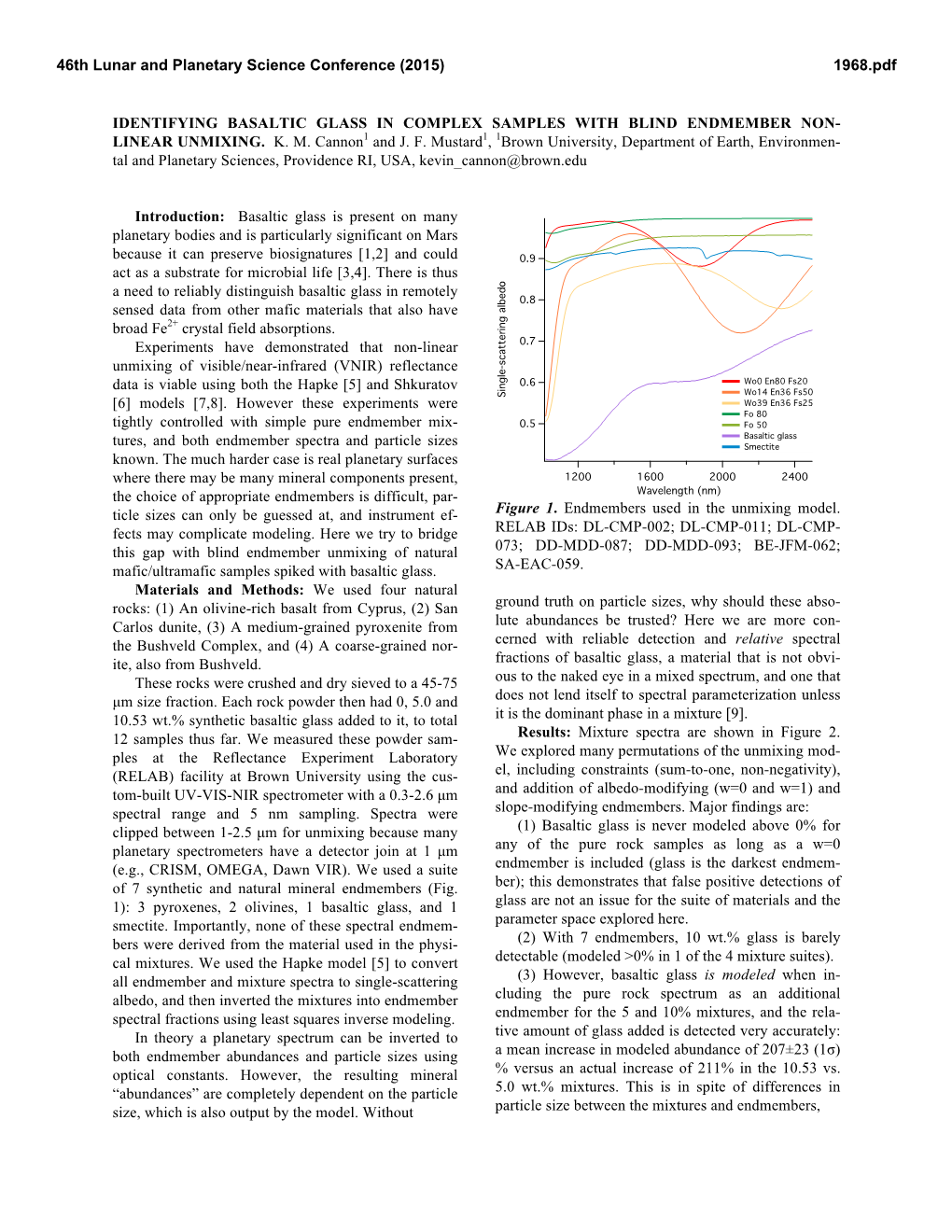 Identifying Basaltic Glass in Complex Samples with Blind Endmember Non- Linear Unmixing