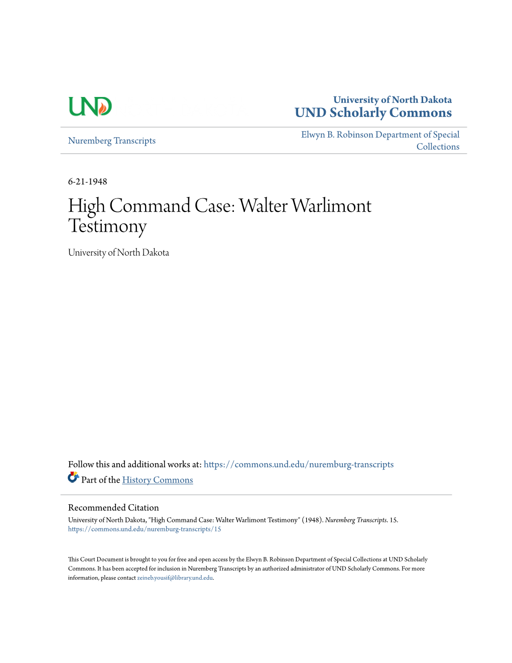 Walter Warlimont Testimony University of North Dakota