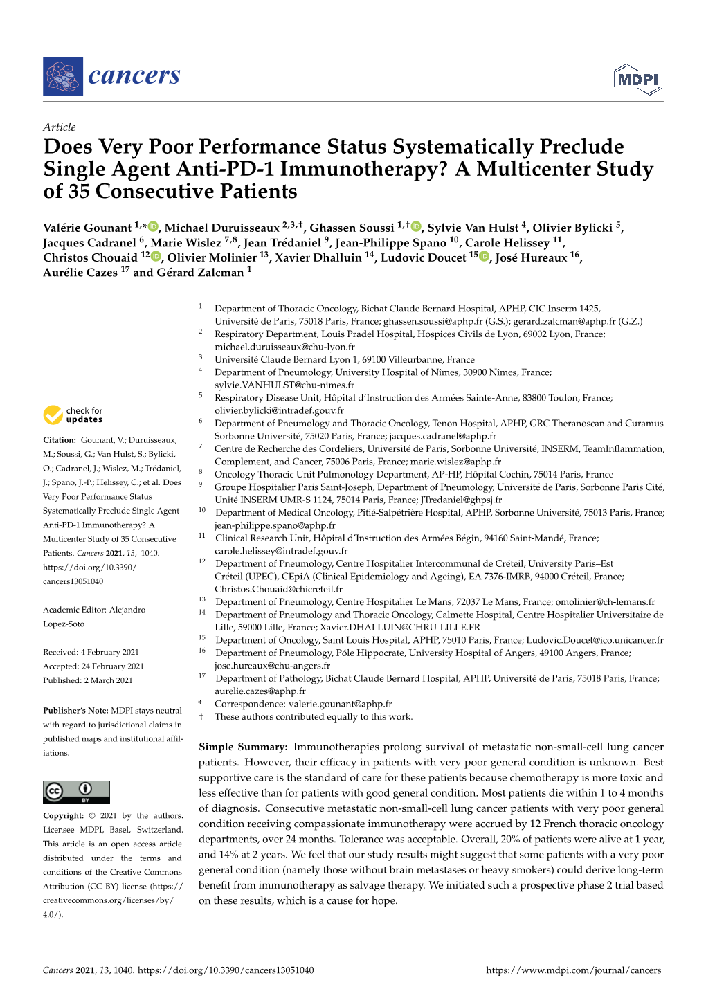 Does Very Poor Performance Status Systematically Preclude Single Agent Anti-PD-1 Immunotherapy? a Multicenter Study of 35 Consecutive Patients