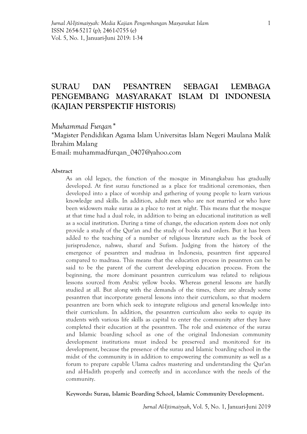 Surau Dan Pesantren Sebagai Lembaga Pengembang Masyarakat Islam Di Indonesia (Kajian Perspektif Historis)