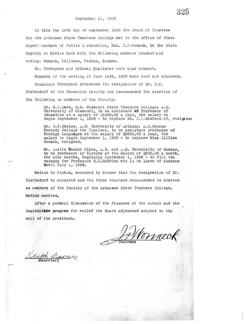 September 12, 1928 on This the 12Th Day of September 1928 the Board of Trustees for the Arkansas State Teachers College Met in T