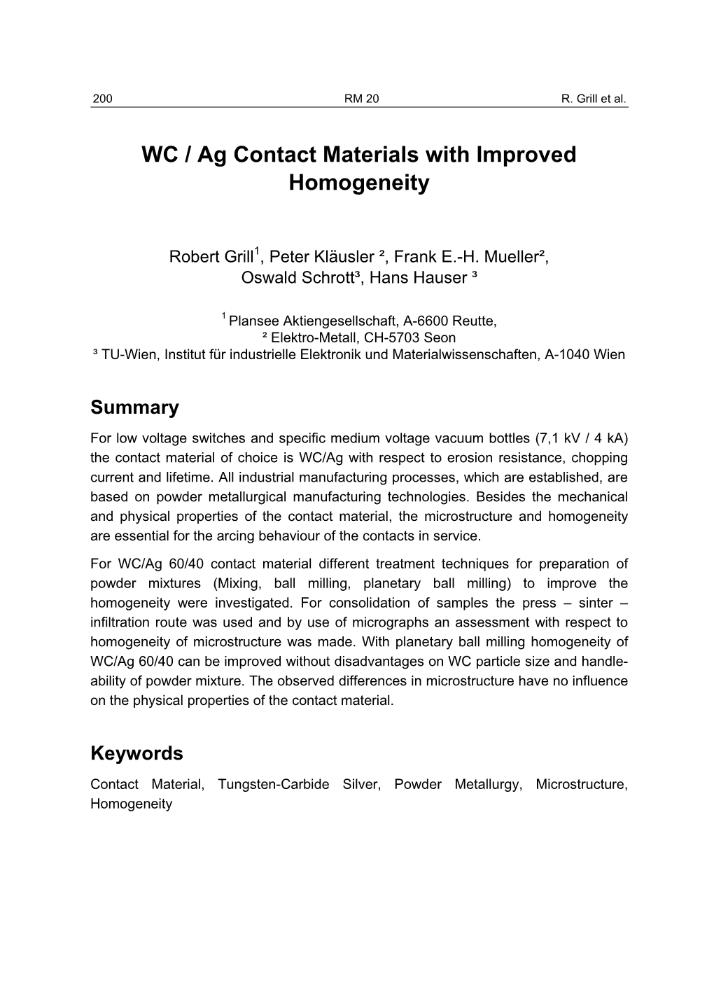 WC / Ag Contact Materials with Improved Homogeneity