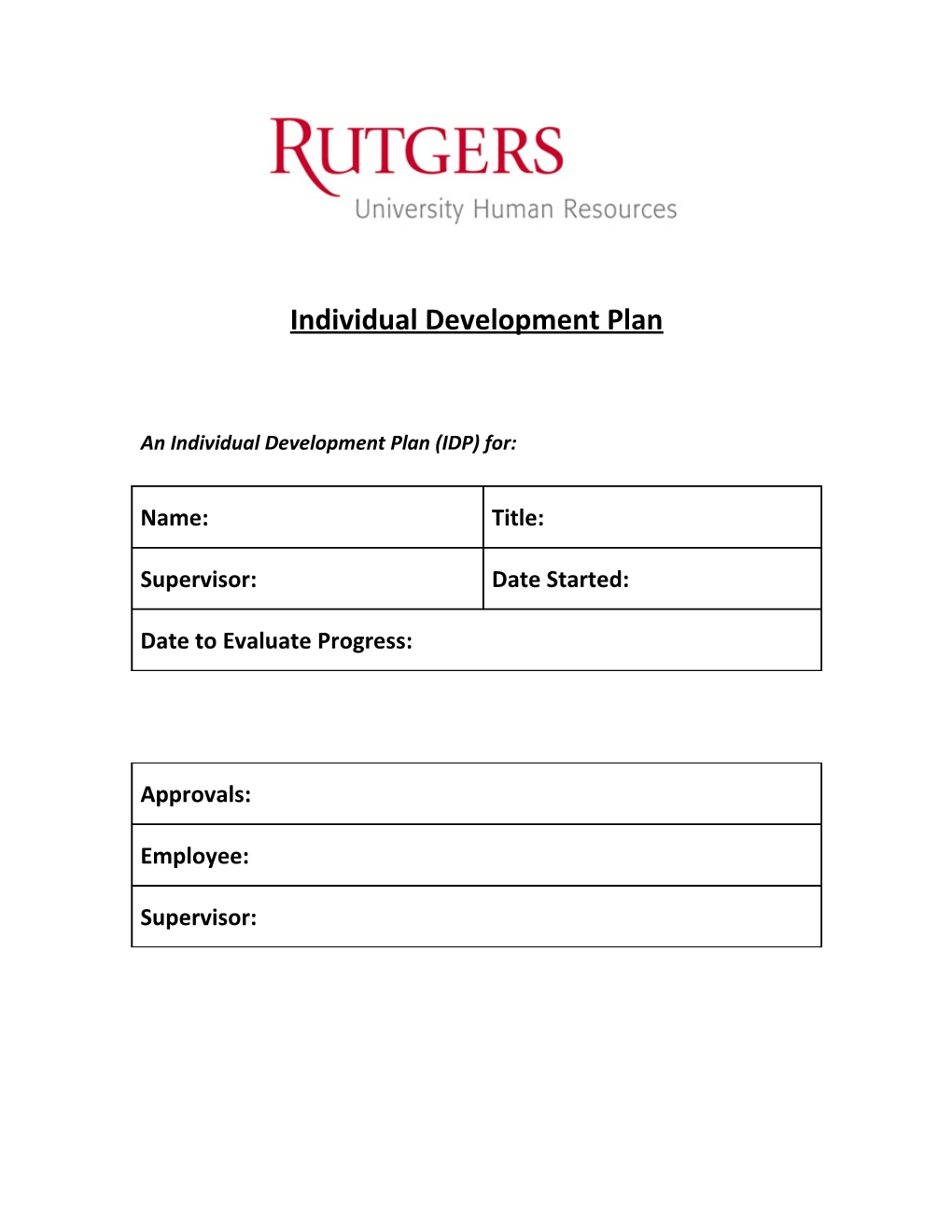 An Individual Development Plan (IDP) For