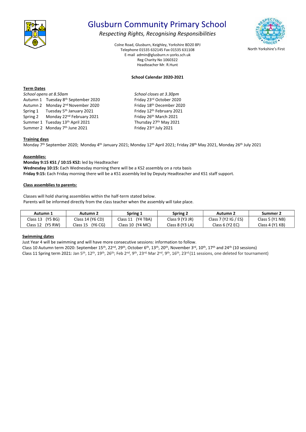 2020-21 Parent Calendar