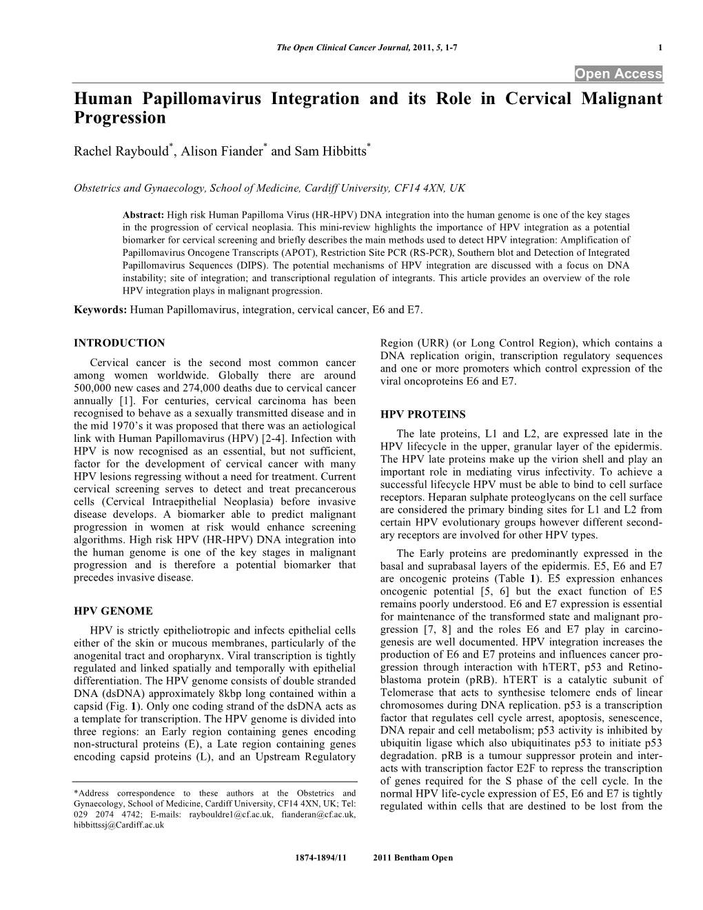 Human Papillomavirus Integration and Its Role in Cervical Malignant Progression