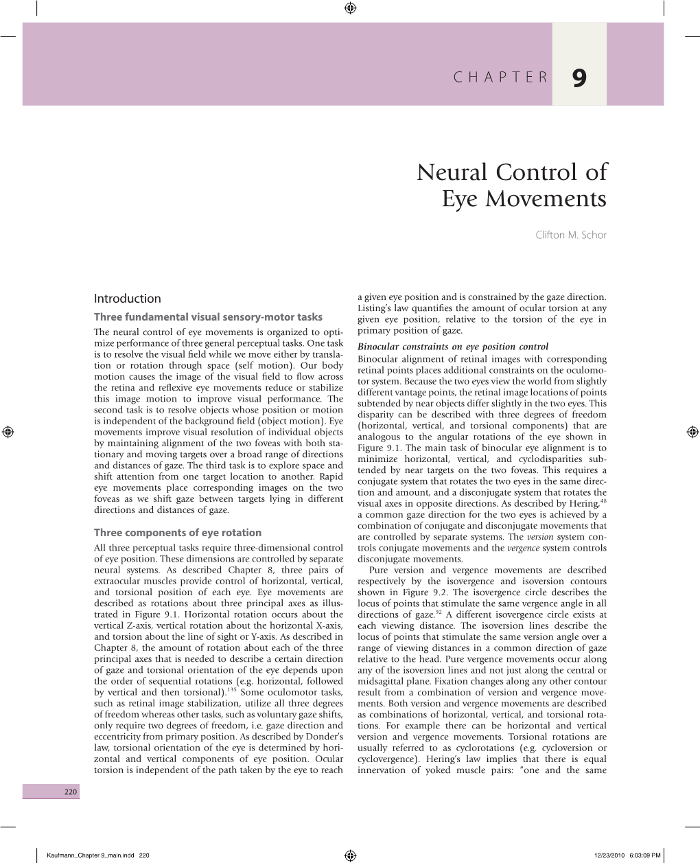 Neural Control of Eye Movements
