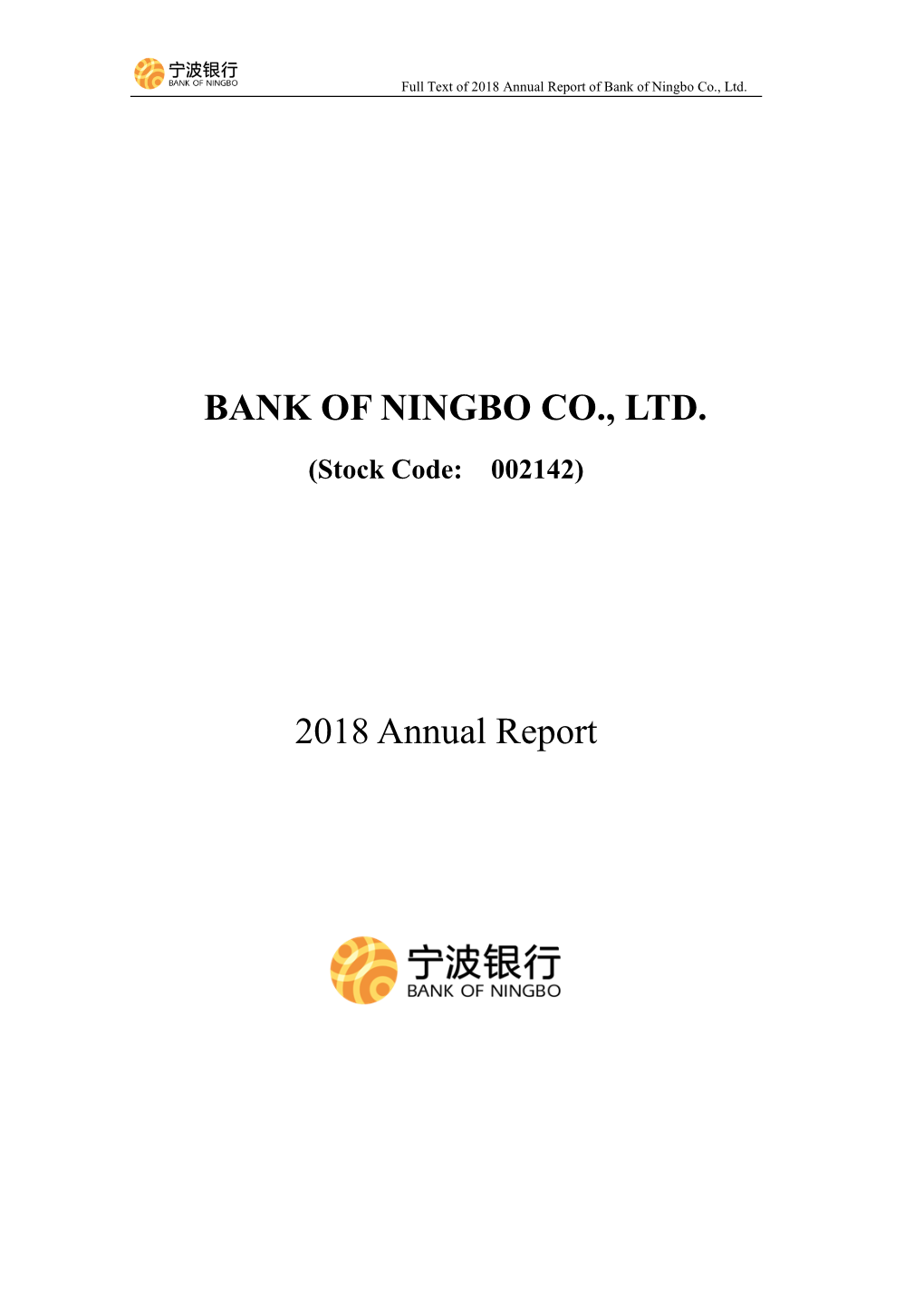 BANK of NINGBO CO., LTD. 2018 Annual Report