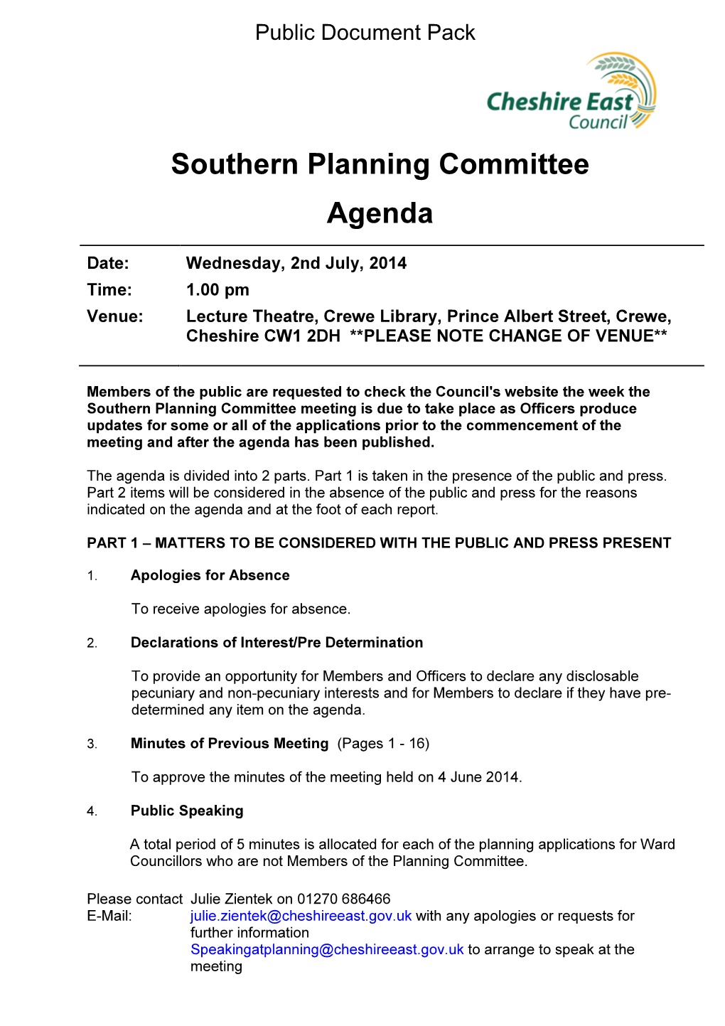 (Public Pack)Agenda Document for Southern Planning Committee, 02