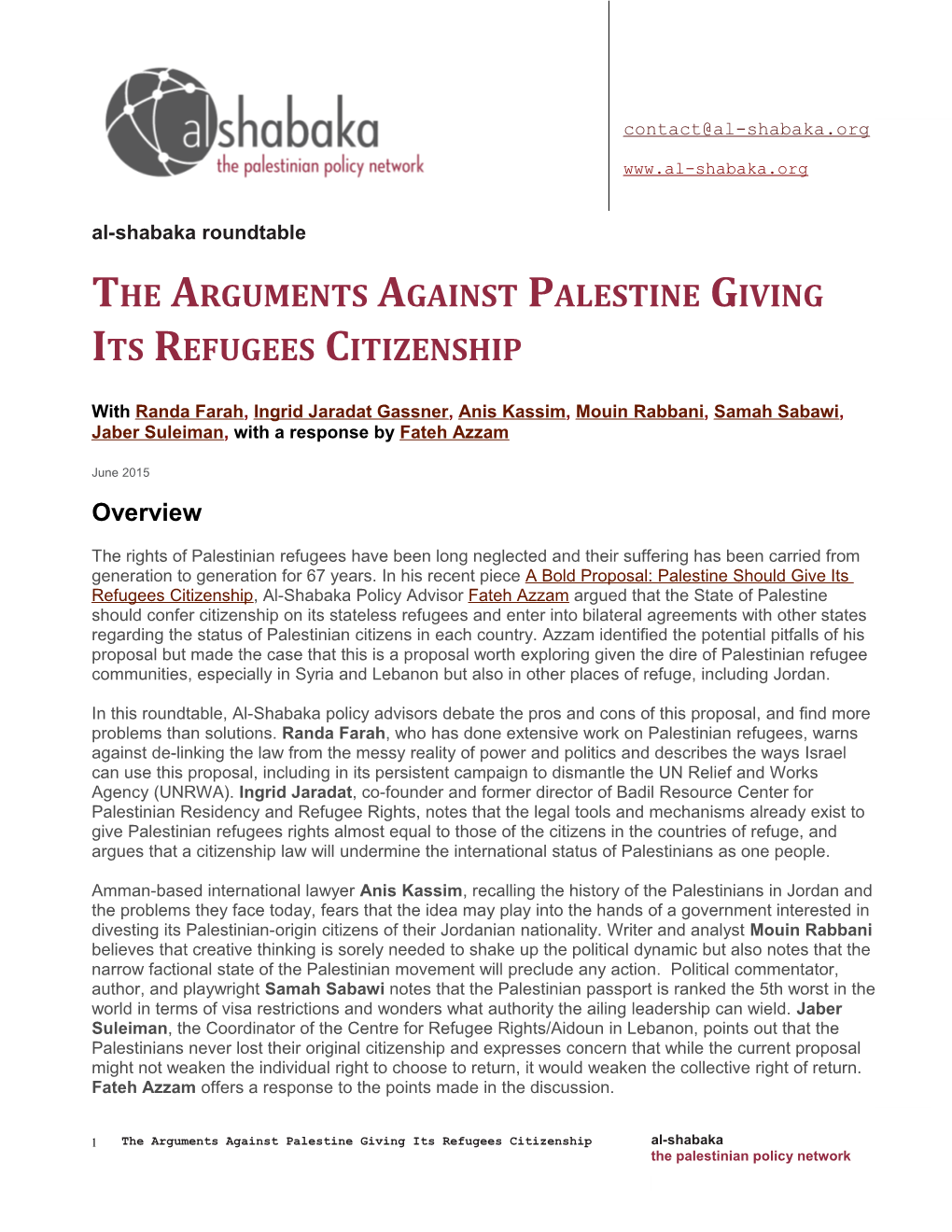 The Arguments Against Palestine Giving Its Refugees Citizenship