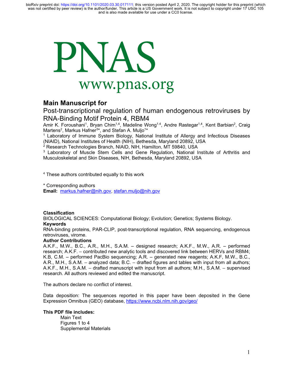 Post-Transcriptional Regulation of Human Endogenous Retroviruses by RNA-Binding Motif Protein 4, RBM4 Amir K