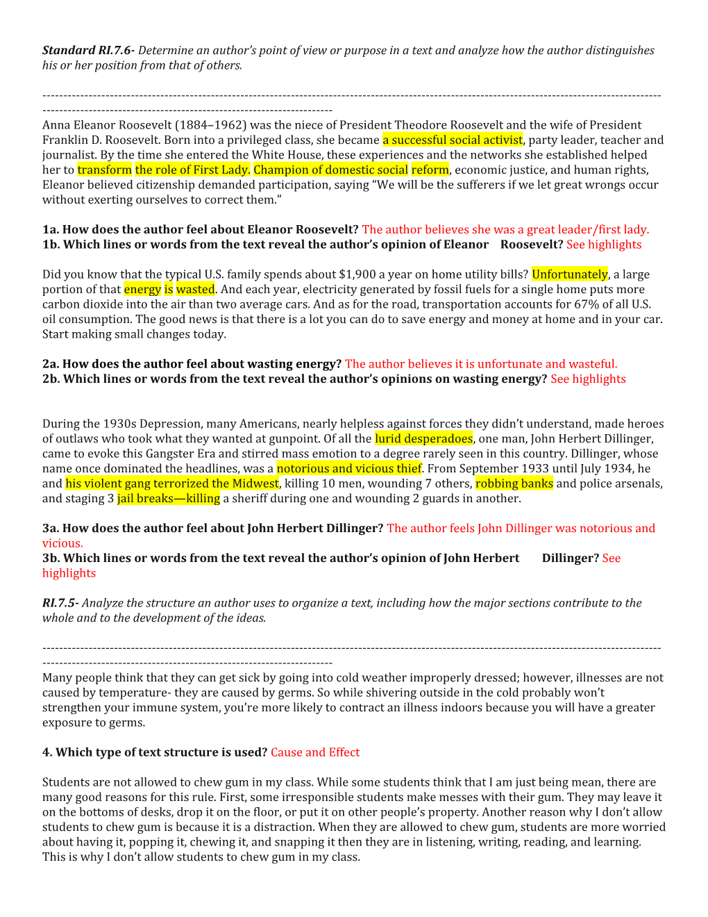 Standard RI.7.6- Determine an Author S Point of View Or Purpose in a Text and Analyze