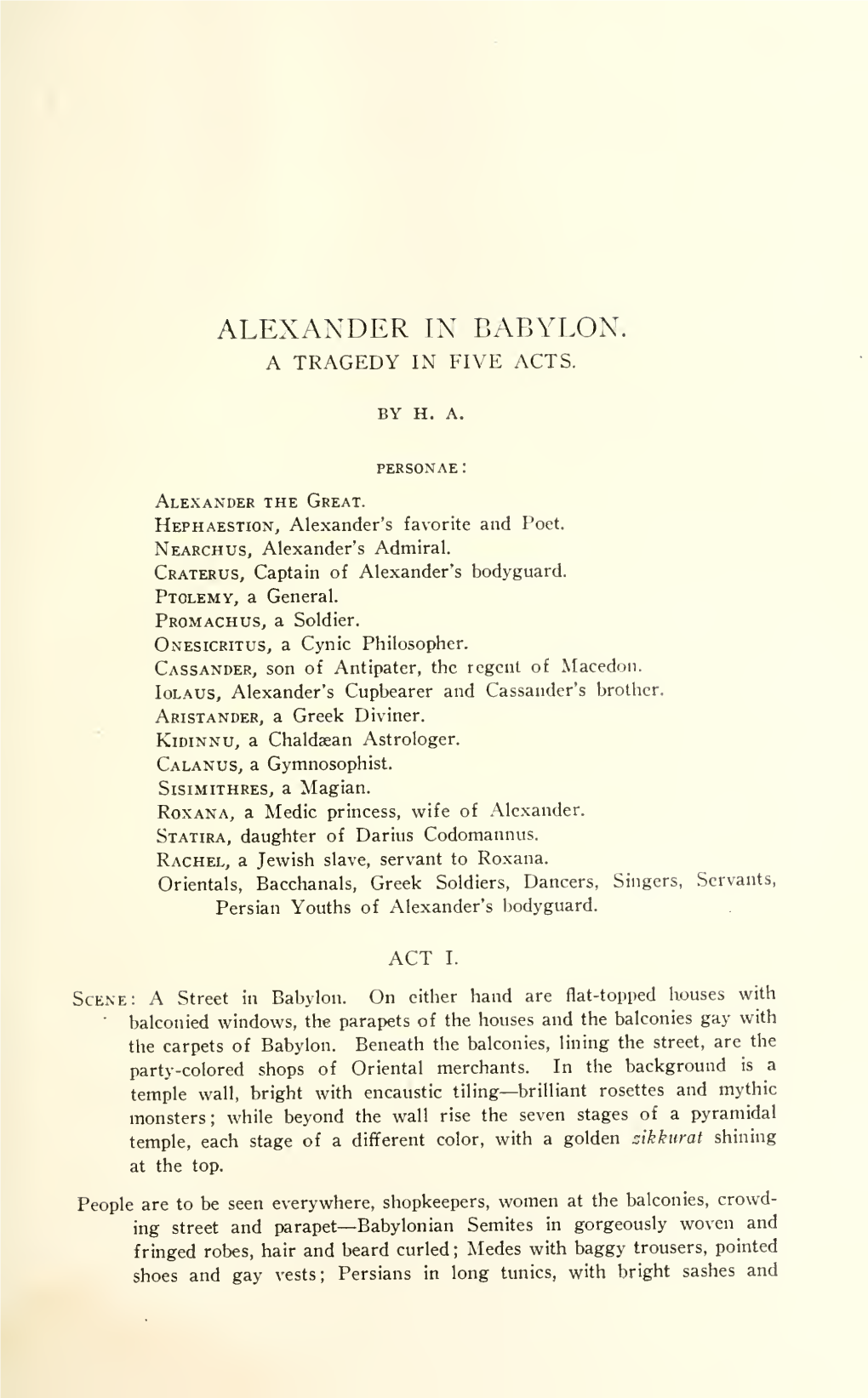 Alexander in Babylon. a Tragedy in Five Acts