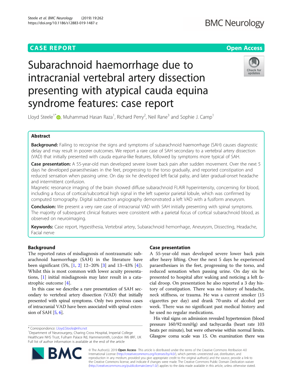 Subarachnoid Haemorrhage Due to Intracranial Vertebral Artery