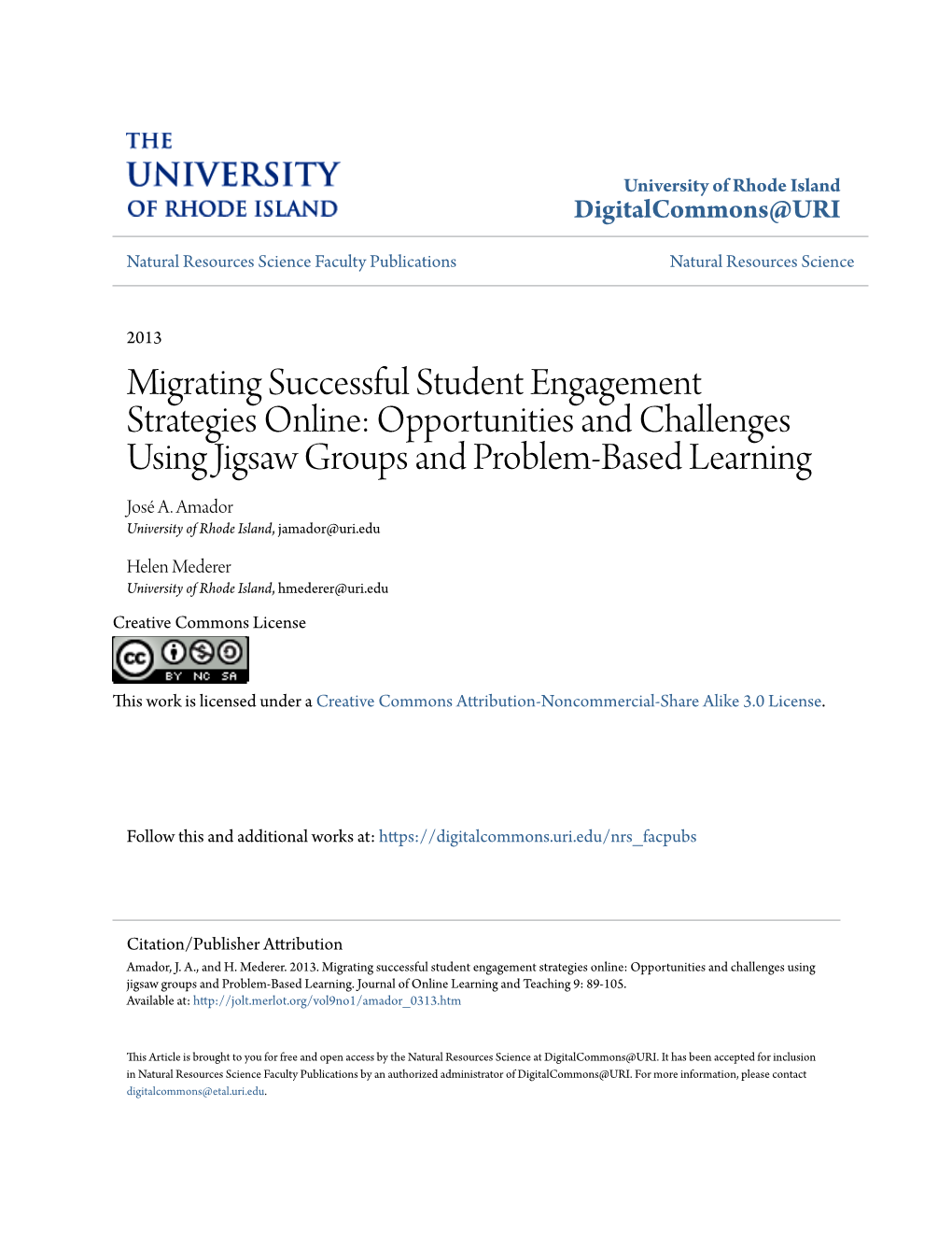 Migrating Successful Student Engagement Strategies Online: Opportunities and Challenges Using Jigsaw Groups and Problem-Based Learning José A