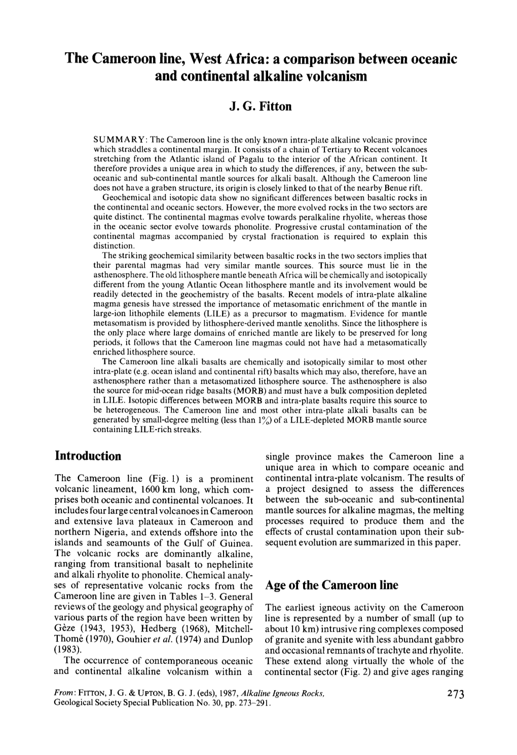 The Cameroon Line, West Africa: a Comparison Between Oceanic and Continental Alkaline Volcanism