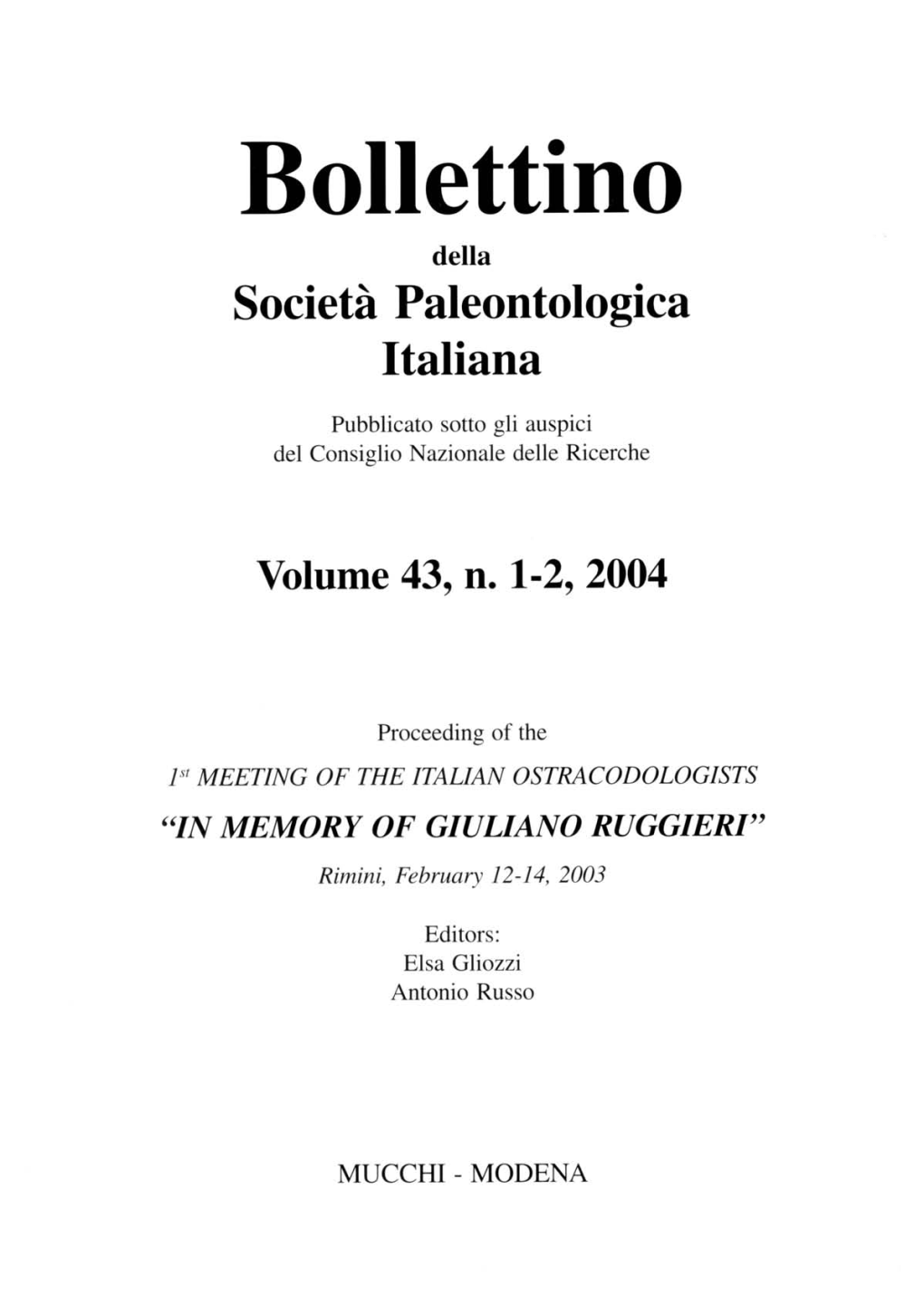 Bollettino Della Societi Paleontologica Italiana