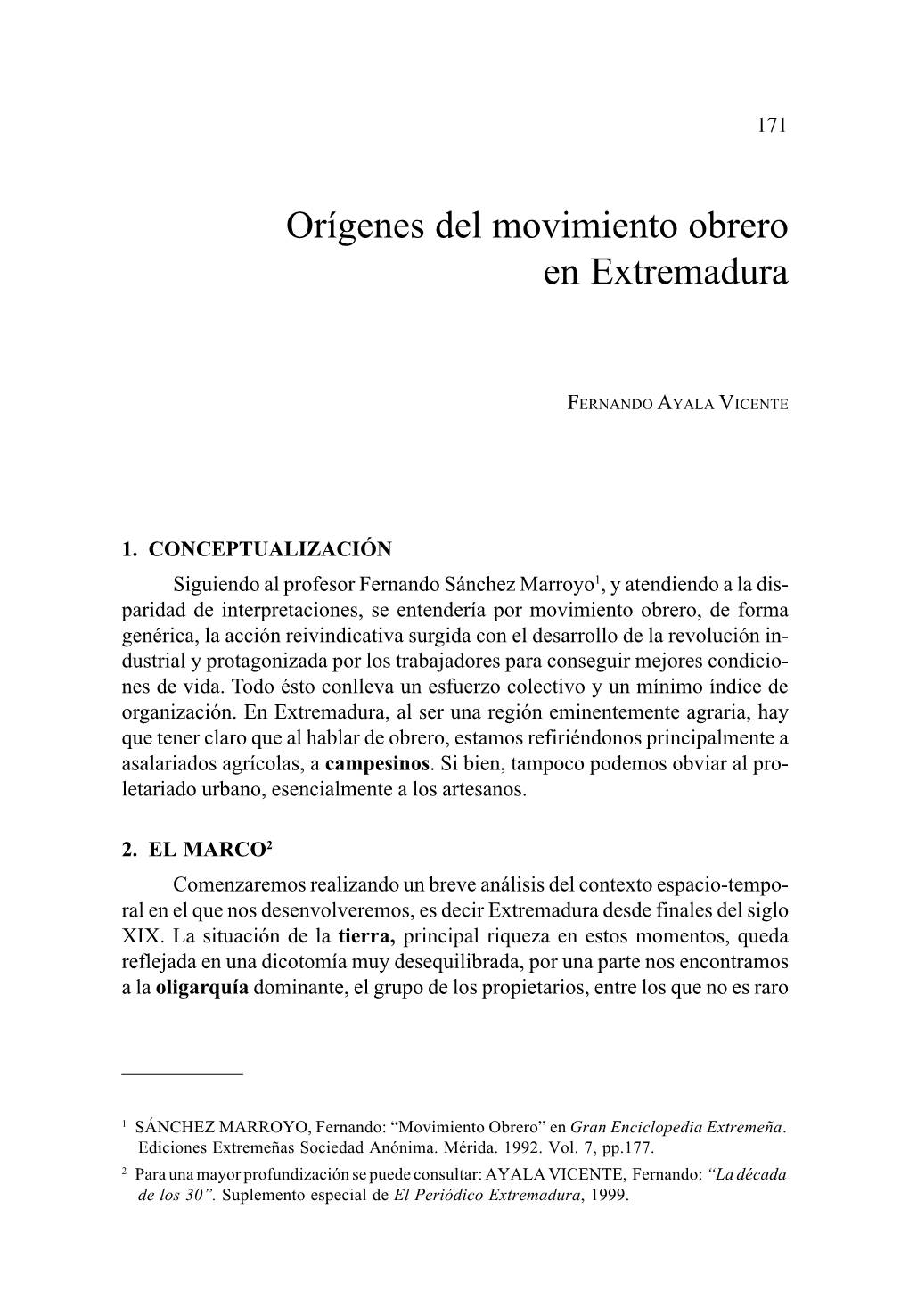 Orígenes Del Movimiento Obrero En Extremadura