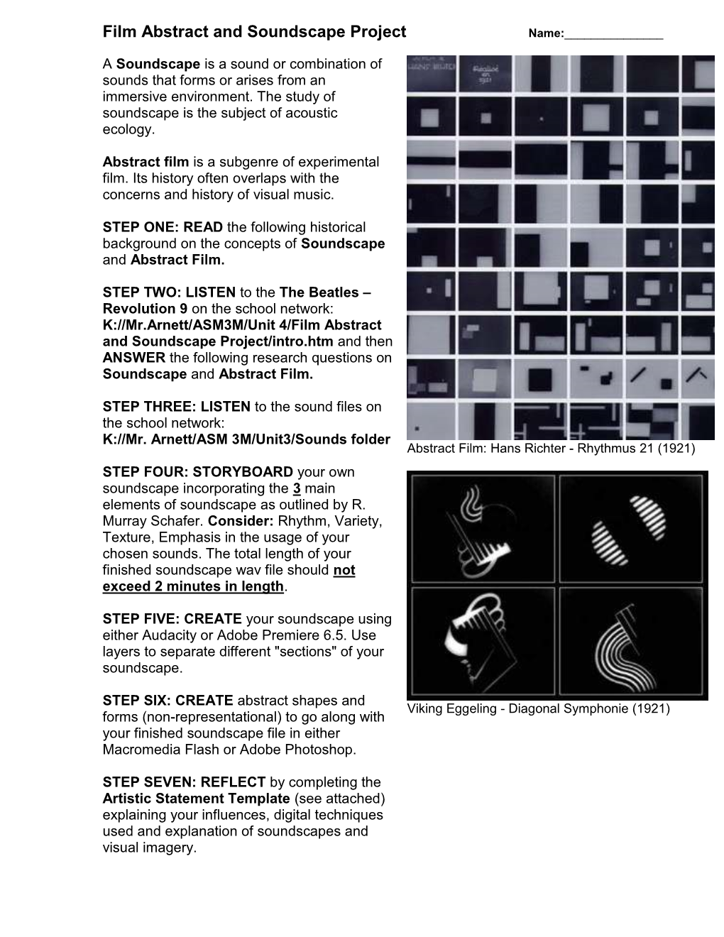 Film Abstract and Soundscape Project Name: ______