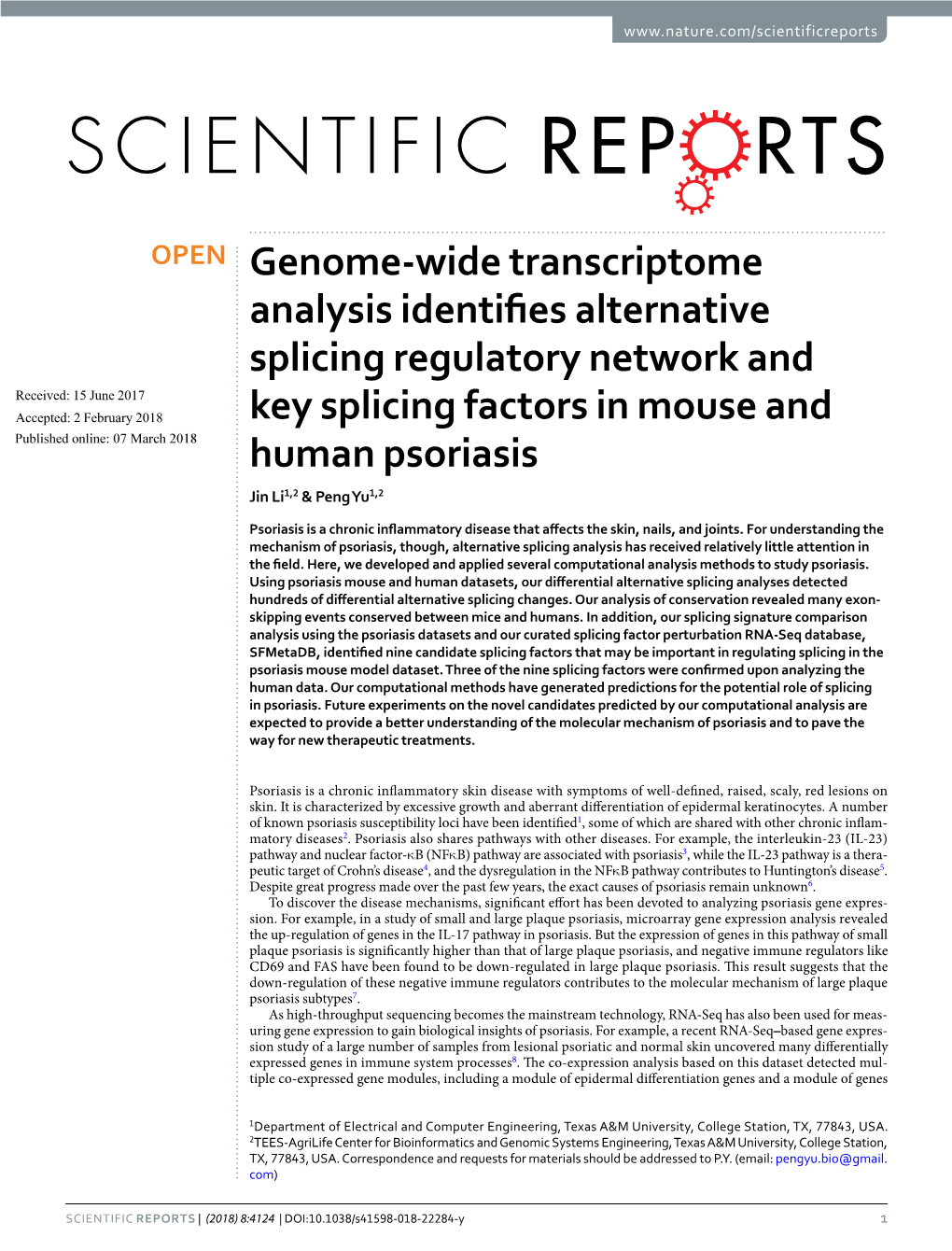 Genome-Wide Transcriptome Analysis Identifies Alternative Splicing